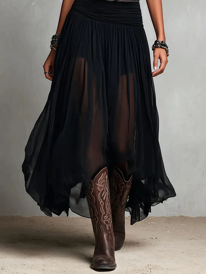 Black Sleeveless Tank Top With Tulle Skirt Maxi Dress